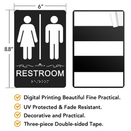 Faittoo Restroom Sign, Bathroom Signs, (4 Pack) 9 x 6 Inches ADA Braille Unisex Acrylic Sign, for Office or Business Bathroom and Toilet Door or Wall Decor, Indoor Outdoor Use