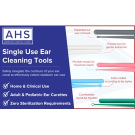 American Hospital Supply Ear Curettes | Ear Pick Wax Removal Tool Cleaner | Individually Wrapped Plastic Ear Cleaner Tools for Teens Adult Pack of 75 (15 of Each Tip Style)