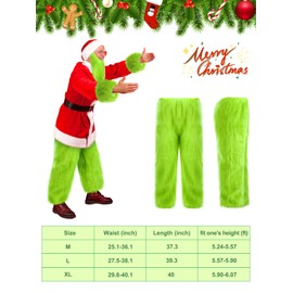 Skicuff 4 Pcs Adult Christmas Green Cosplay Costume Accessories Big Monster Furry Pants Santa Beard Faux Fur Wrist Cuff(XL)