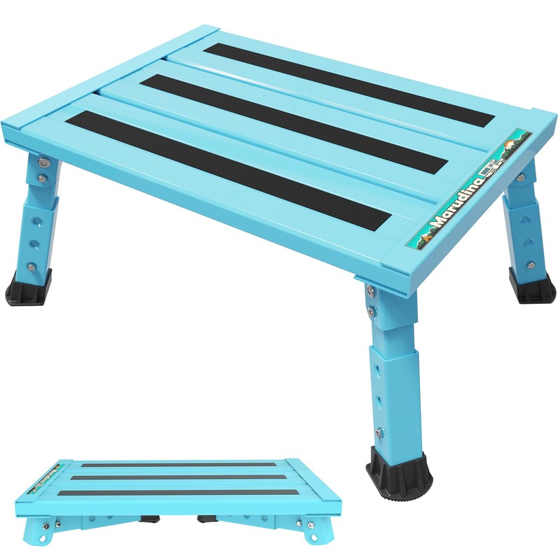 Marudina Large Platform RV Steps, 3-Level Adjustable Height Aluminum Folding