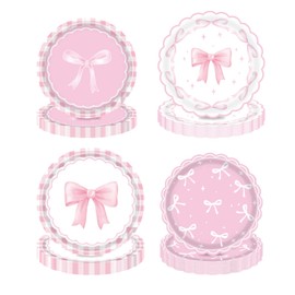 SKTMH 40Pcs Pink Bow Party Supplies 7In Pink Bow Plates Bows Birthday Party Plates Pink Bows Tableware Dinnerware for Girls Birthday Bachelorette Bridal Engagement Wedding Party Decor