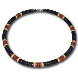 Native Treasure 19" Mens and Womens Soho Summer Beach Necklace From the Philippines, Black and Mixed Brown Coconut Beads
