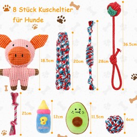 RIO Direct Dog Toy Small Dogs, Pack of 8 Squeaky Plush Dog Rope, Puppy Toy, Small Puppies, Washable, Natural Cotton and Non-Toxic (Cute Pig Styles)