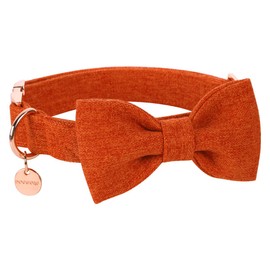 DOGWONG Hemp Cotton Dog Collar with Bow Orange Pet Collar Durable Adjustable Puppy Collar for Small Medium Large Dogs