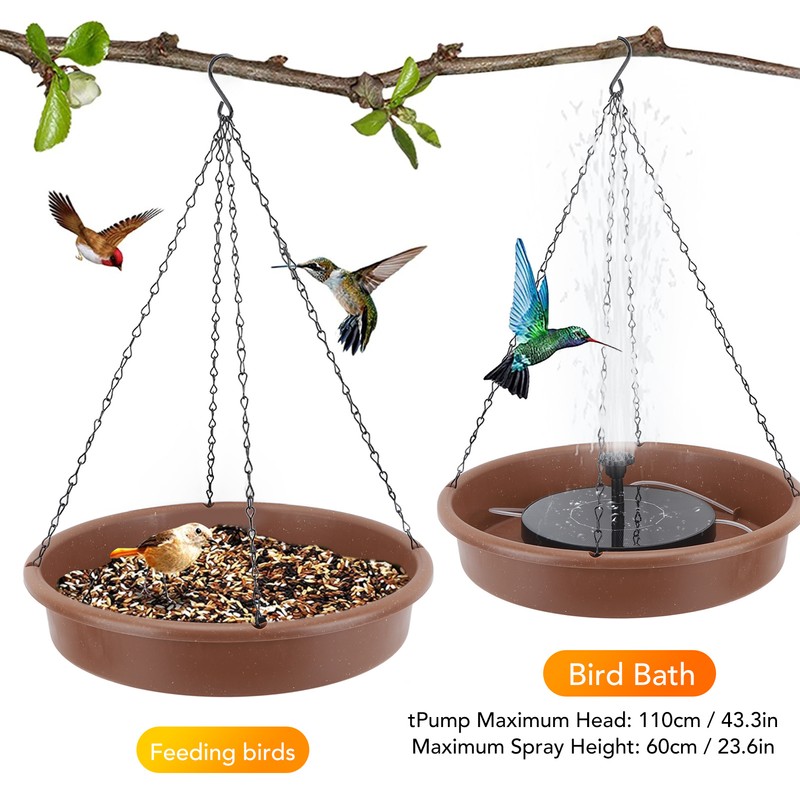 Solar Bird Bath Fountain Pump Hanging Style Deck Mount Metal