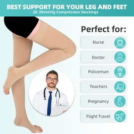 Evolyline 2 Pairs of Medical Compression Stockings for Men and Women, 20-30 mmHg, Class II Thigh Long Support Stockings, Compression Socks for Air Travel, Graduated Support for Varicose Veins, Without