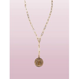Gold Coin Charm Lariat Plated Paperclip Chain Linked Paper Clips Linking 18K Gold Plated