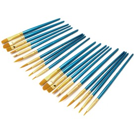 HOMETOOLS.EU® Set of 20 Watercolour Paint Brushes with Wooden Handle, Blue
