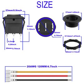 RUNCCI-YUN 4Pcs DC 12V 10A waterproof round rocker switch，Toggle Rocker Switch Panel,ON/Off/ON rocker switch,12v Car switch 3Pins Toggle Buttons with Housing，for Car Automotive Boat Truck