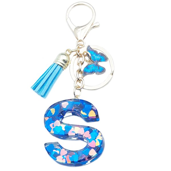 Unpafcxddyig Initials Letter Keychain Blue Tassel Butterfly Pendant for Women