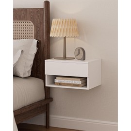 Aienvey Floating Nightstand, Small Modern Floating Nightstand with Drawer, Floating Shelves for Bedroom, Bathroom, White