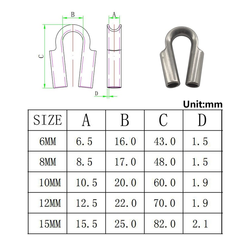 M6 Wire Rope Thimble 304 Stainless Steel (Pack of 6)