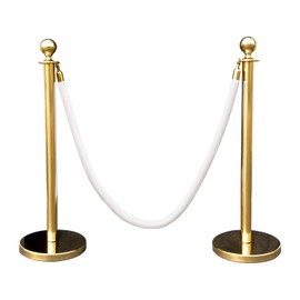 Gold Crown Top Decorative Rope Safety Queue Stanchion Barrier in 3 pcs Set, VIP Crowd Control (72" White Velvet)