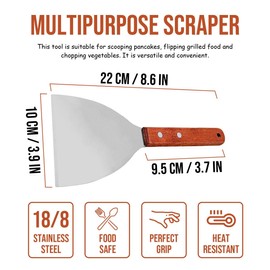 2Pcs Griddle Scraper, Stainless Steel Slant Edge Grill Scrapers Wood Handle Spatula for Food Pancake Pizza Home Baking Cooking