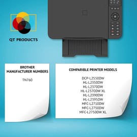 QT Ink (QT) with Compatible Toner Cartridge Replacement for Brother TN760 Jumbo use with HL L2350DW 2370DW 2370DW XL 2390DW 2395DW MFC L2710DW 2750DW 2750DW XL DCP L2550DW (Black)