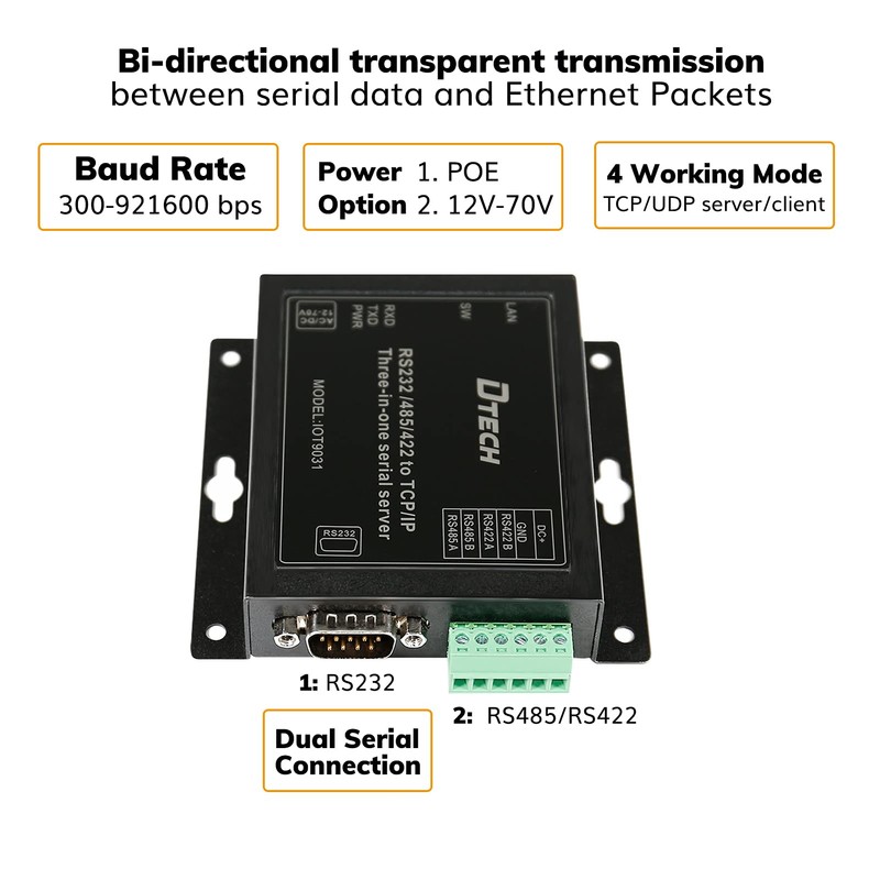 DTECH Serial to Ethernet Converter Adapter RS232 RS422 RS485 to