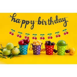 Cherry Happy Birthday Banner Cherry Party Birthday Banner Birthday Party Decoration