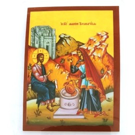 Christ And The Samaritan Woman laminated icon Prayer Card