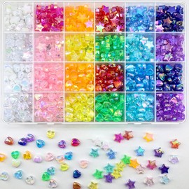 840 PCS Acrylic Beads Heart Star Shape Beads for Jewelry Making, Clear Acrylic AB Colors Bead Assortments Colorful Charming Beads Loose Beads Spacer for DIY Necklace Bracelet Jewelry Craft Making