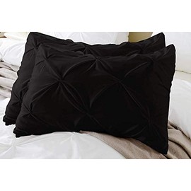 Queen Pillow Shams Set of 2 Pinch Pleated Black Pillow Shams Queen 20X30 Pinch Pillow Covers 100% Soft Egyptian Cotton 600 Thread Count Hotel Class Bedding Queen Size Decorative Pillow Shams Set