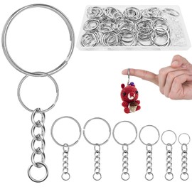 VEPEPE 120 Pcs Keychain Ring Set, Metal Stainless Steel Key Rings with Chain (12mm,15mm,20mm,25mm,28mm,30mm) Suitable for DIY Craft Tassels, Resin Art Jewelry Making, Key Chain Accessories (Silver)