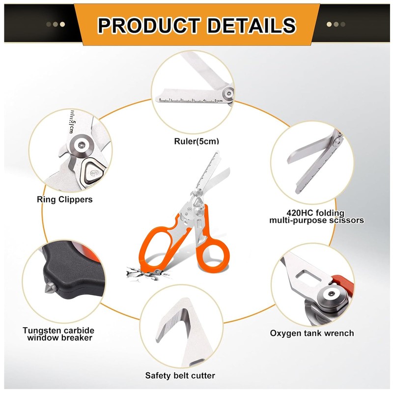 Rescue Scissors, Trauma Scissors, 6-in-1 Foldable Trauma Scissors, Emergency Scissors,