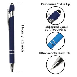 Rnigra Ballpoint Pens 8PCS, Retractable Ballpoint Pen with Stylus Tip, Black Biros, 1 mm Ball Point Pen for Students, Children, Adults, School, Office, Home, Drawing