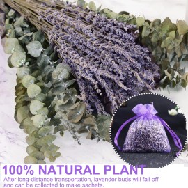 Glicrili 120 PCS Dried Eucalyptus Stems & Lavender Flowers Bundle for Shower, 17'' Nat
