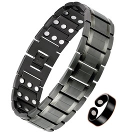 Jecanori 3X Magnetic Bracelet for Men and Copper Ring with 3500 Gauss Ultra Strength Magnets,Adjustable Titanium Steel Magnetic Bracelet with Adjustment Tool & Gift Box(Grey)