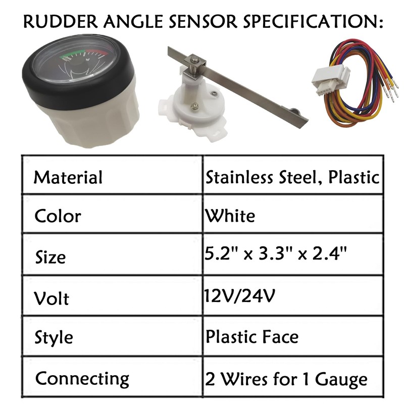 Maisutseb Boat Rudder Angle Meter,52mm Waterproof Rubber Angle Indicator,0-190ΩSignal Marine