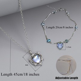 MIUPOO Heart Chain Necklace and Bracelet,Adjustable Length Dainty Jewelry Accessories, Women Teen Girls Jewelry Gifts,Bridal Bridesmaid Jewelry Set,2Pieces