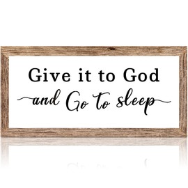 Rustic Room Ruler Vintage Wooden Sign Framed Decor Farmhouse Symbols Wall Art Hanging Sign for Laundry Room Bathroom Bedroom (Give It to God and Go to Sleep)
