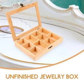 Alipis Rock Display Case Wood Blank Jewelry Organizer Box Tea Bag Organizer, Rock Collection Box 10 Grids Crystal Holder with Clear Lid