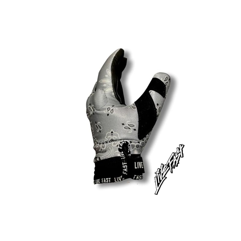 Live Fast Grey Paisley Motorcycle Gloves XS - Best Mountain