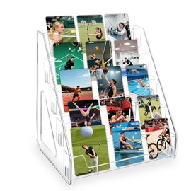 5 Tier Acrylic Card Display Stand,12in Clear Versatile Display Rack Holder with Clip-On Design for Trading Cards,PSA Cards,Baseball Cards,Sports Cards,Business Cards
