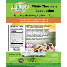 White Chocolate Cappuccino Tanzania Peaberry Coffee (Gourmet, Naturally Flavored, Whole Coffee Beans) (16 oz, ZIN: 569254) - 2 Pack