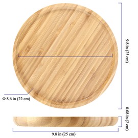 MAAIGU 4 Pack 10 Inch Bamboo Plant Saucer, Round Plant Pot Saucers, Flower Plant Pot Tray for Holding Drainage Water, Fit 9 Inch Indoors and Outdoors Plant Pots