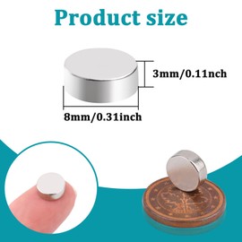 MIN CI 200 Pack Magnets Strong 8x3mm Fridge Magnets, Neodymium Magnets, Tiny Magnets, Small Magnets For Crafts, Round Magnets For Photos, Notice Board Magnets, Fidget Magnets