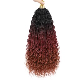 Wassai Paquete De 7 Trenzas De Caja De Diosa De 18", Trenzas De Caja De Ganchillo Bohemias Con Extremos Rizados, Trenzas De Ganchillo Preenrolladas Para Mujeres, Extensiones De Cabello Trenzado Sintét