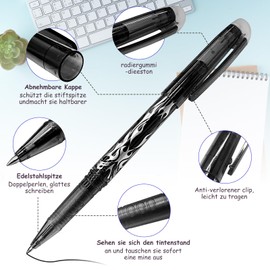 Eurtes Erasable Ballpoint Pen, Pack of 8 Black Rollerball Pens Erasable Set 0.5 mm Erasable Gel Pen, Refillable Erasable Pens for Office Supplies, School Supplies