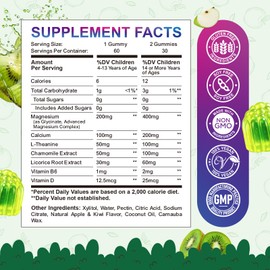 Center-Filled Kids Magnesium Gummies - Magnesium Glycinate Gummies for Kids & Adults with L-Theanine, Chamomile, Licorice, Vitamin D, B6 for Sleep, Relaxation, Brain & Muscle - Sugar Free Apple & Kiwi