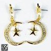 Cubic Zirconia Star & Moon Stud Drop Earrings, 18k Gold