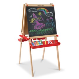 Melissa & Doug Deluxe Magnetic Standing Art Easel With Chalkboard, Dry-Erase Board, and 39 Letter and Number Magnets - FSC Certified