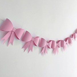 Coquette Pink Bow Birthday Decorations, Cute Pink Bow Garland Banner with Golden Silk Rope, Bows Party Decor for Wedding Baby Shower Brithday Christmas (Pink/5.11 * 5.51in)