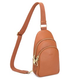 INICAT Crossbody Sling Bags Fanny Packs Leather Purses Chest Bag for Women(Brown Genuine Leather)