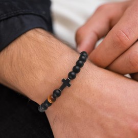 BABORI Gift for Dad from Daughter Bracelets for Men Religious Cross Bracelet for Men Father's Day Birthday Anniversary Christmas Christian Black Tiger Eyes Beads Bracelet Christian Gifts for Man