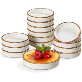 ONEMORE Ramekin Set of 14, Creme Brulee Ramekins Oven Safe 4 oz Ceramic Shallow Souffle Dishes for Baking Exquisite Desserts, Small Dipping Sauce Ramekins Round Mini Tart & Quiche Pans - Creamy White