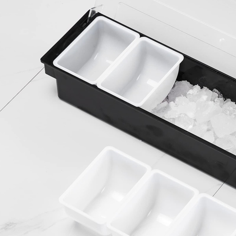 MUKEEN Ice Cooled Condiment Serving Container-6 Compartment Chilled Garnish Tray