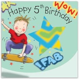 Twizler 5th Birthday Card for Boy with Skateboard - Age 5 Birthday Card - Age 5 Card - Age 5 Boys Gifts - Childrens Birthday Card - Boys Birthday Card - Happy Birthday Card