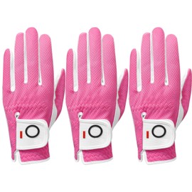 Golf Gloves Women Left Hand Right Handed Microfiber All Weather Grip Rain Hot Wet Value 3 Pack, Ladies Golf Gloves Soft Flexible Durable Wear Resistance Good Grip (Rose, Large,Worn on Left Hand)